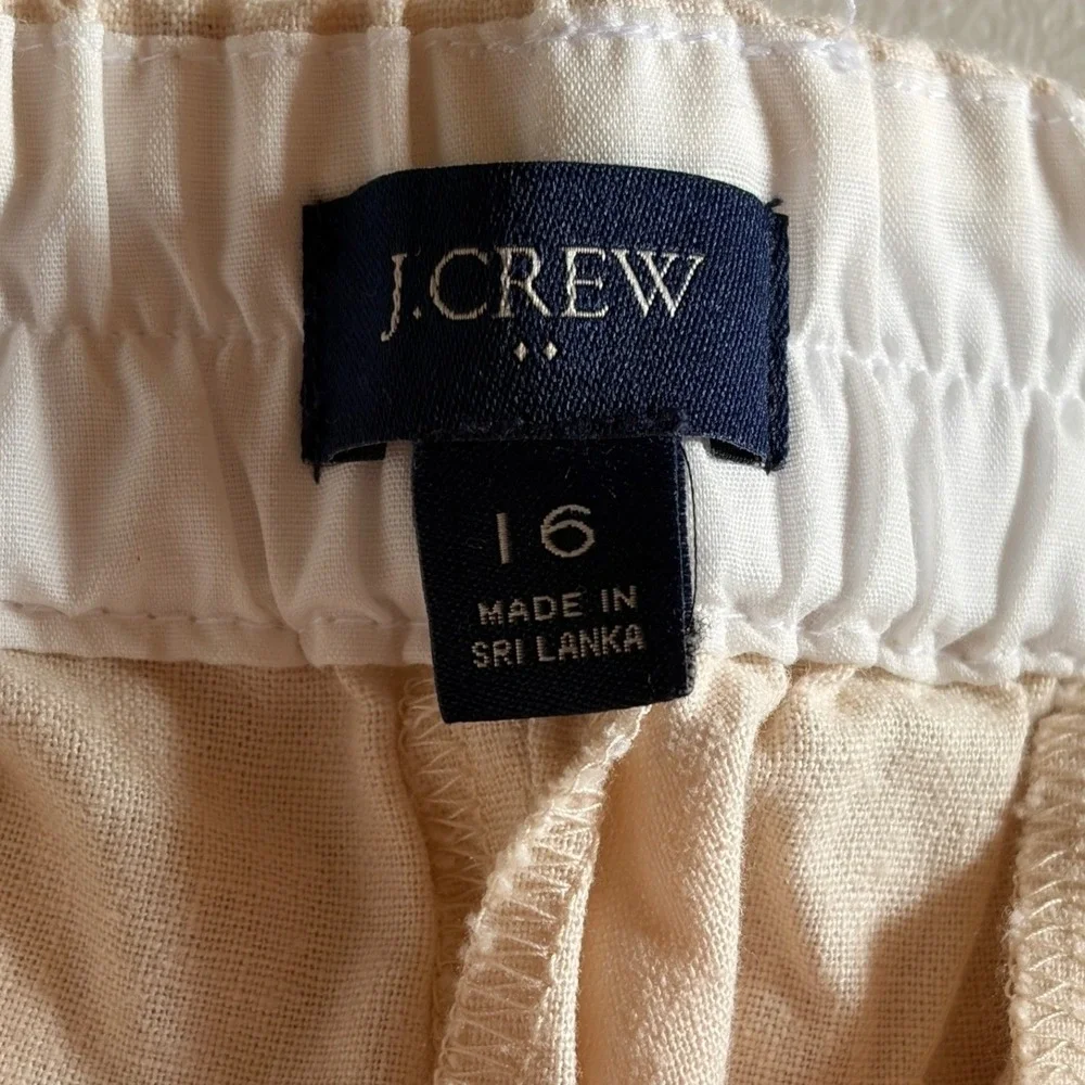 J Crew Wide Leg Linen High Rise Pants Size 16‎ Cropped Cream Coastal Work Comfy